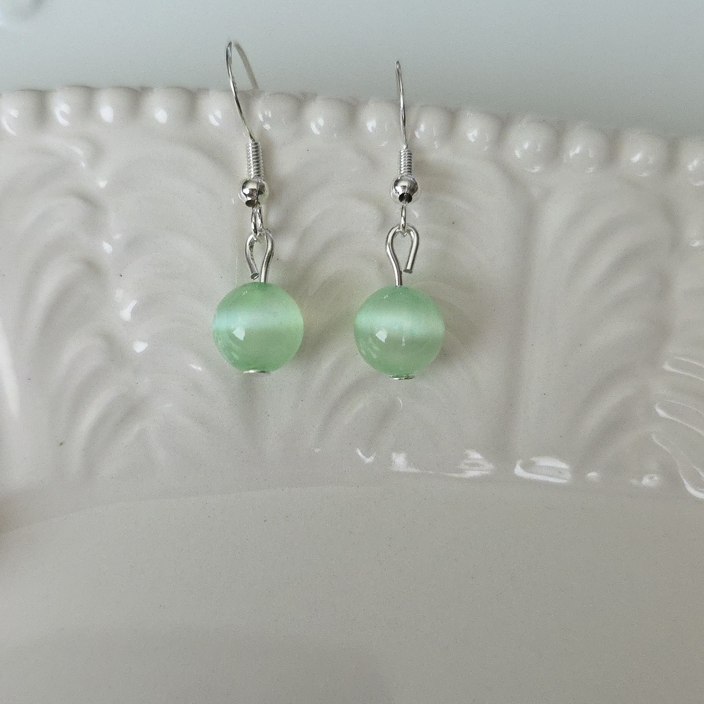 GREEN SELENITE Pastel Beaded Handcrafted Artisan Earrings